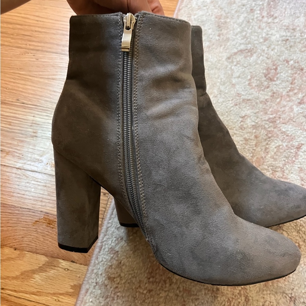 Grey Suede ankle booties high heeled